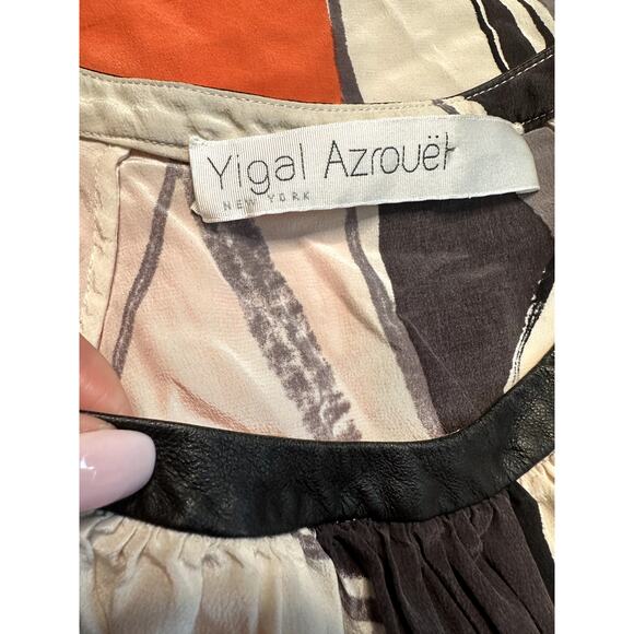 Yigal Azrouel Orange Multicolor Cold Shoulder 3/4 Sleeve Silk Blouse Top Sz 8 - Picture 3 of 8